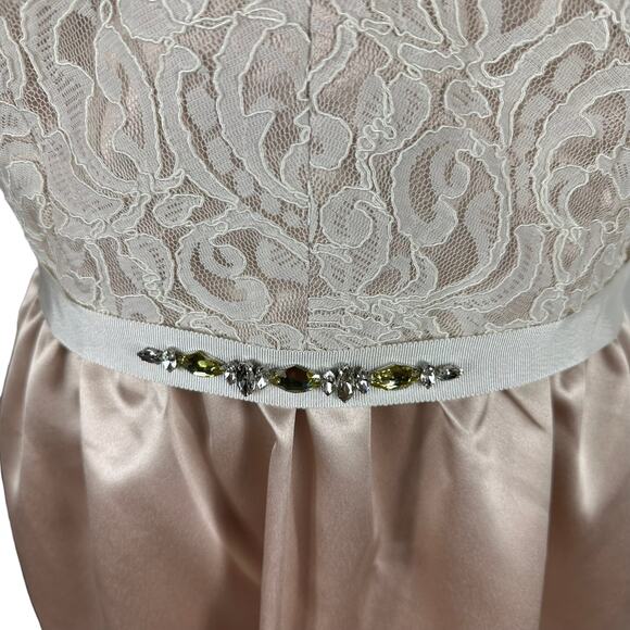 AFTER SIX 6707 Ivory Cream Lace Cocktail Length A-Line Mini Dress Size 14 Belted - Picture 5 of 7